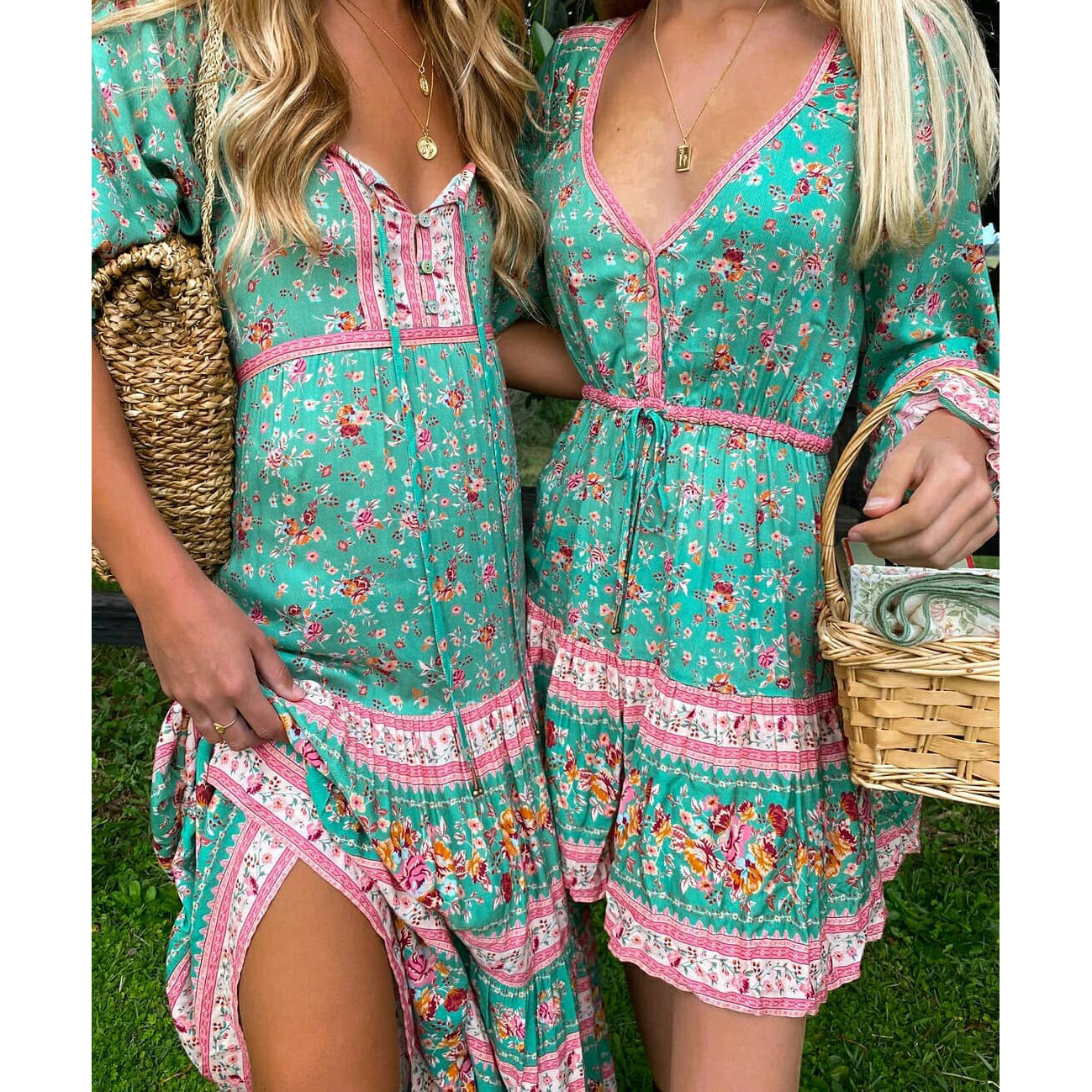 Green Floral Print Maxi Dress