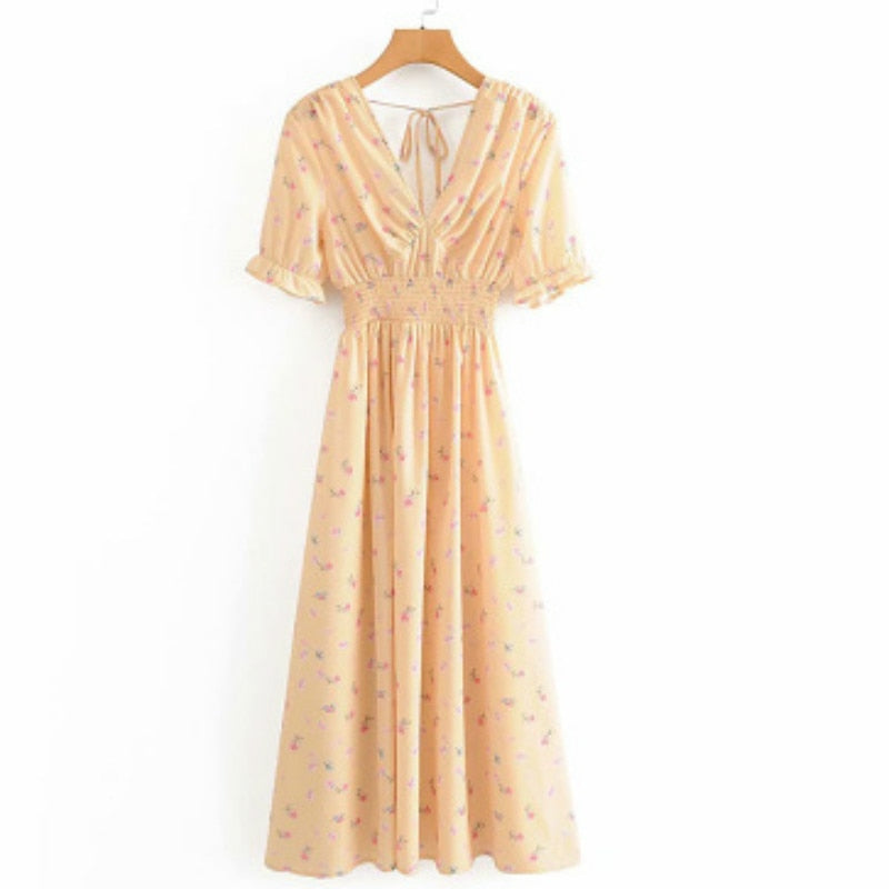 Yellow Floral Print Maxi Dress