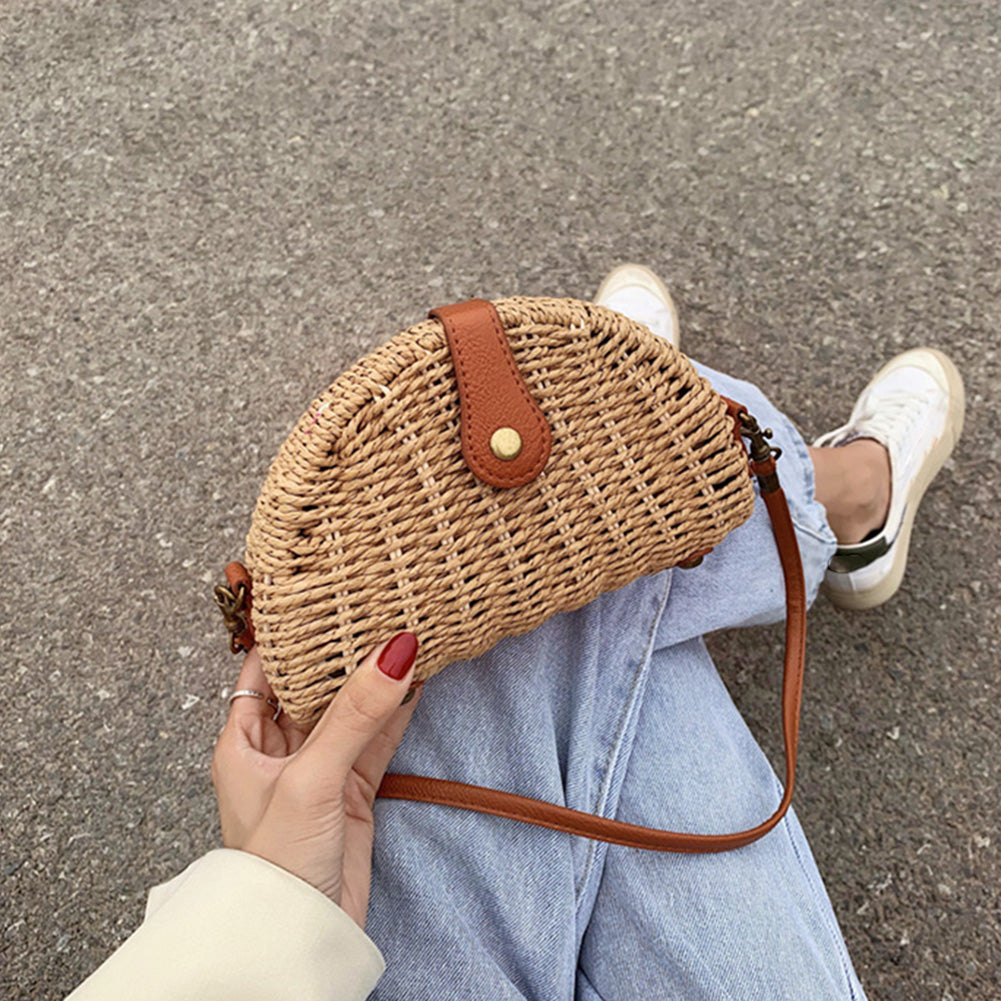 Handmade Rattan Dumpling Shoulder Bag