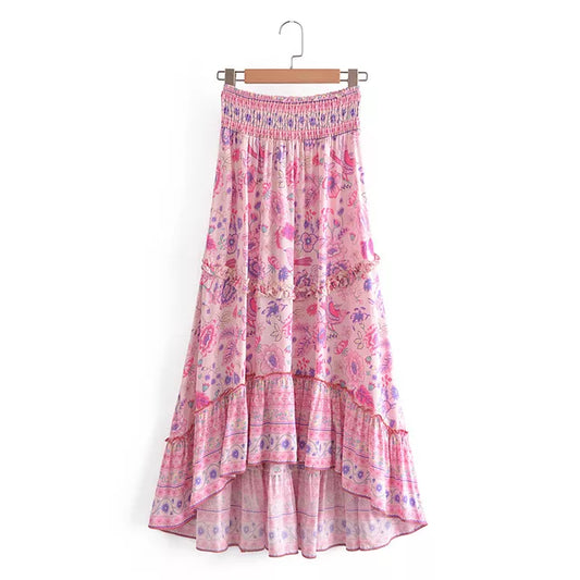 Floral Print Front Short Long Skirt