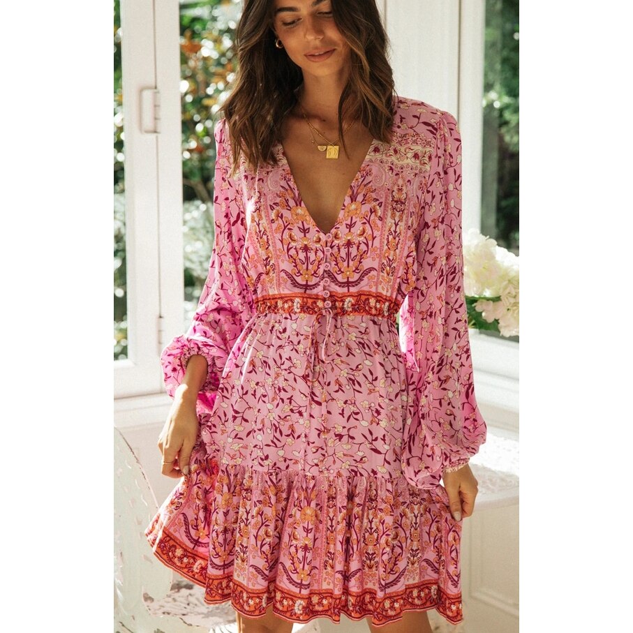 Boho Long Sleeve Mini Dress