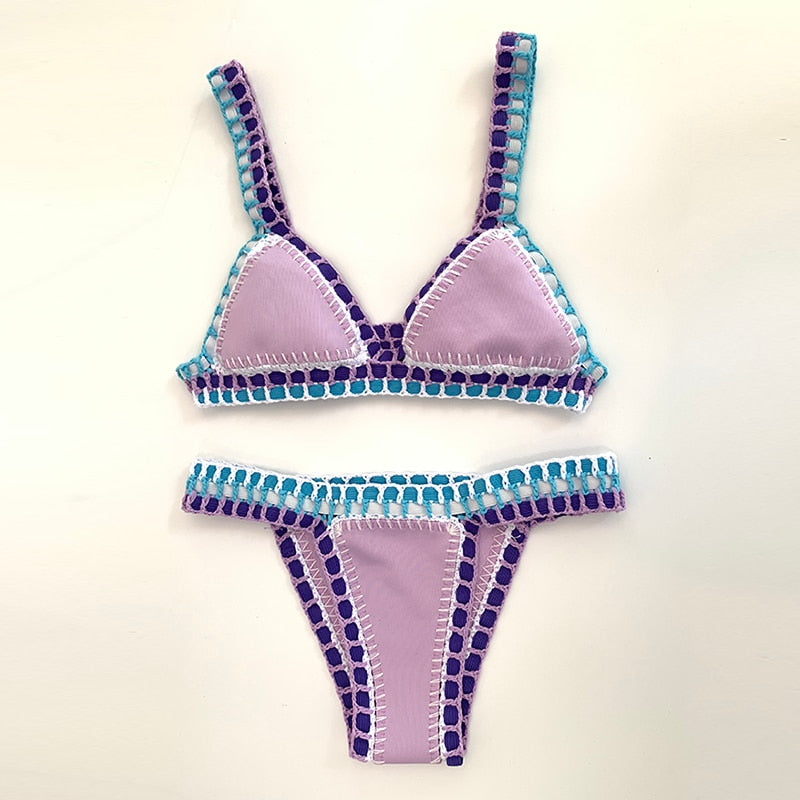 Hand Crochet Knit Patchwork Bikini