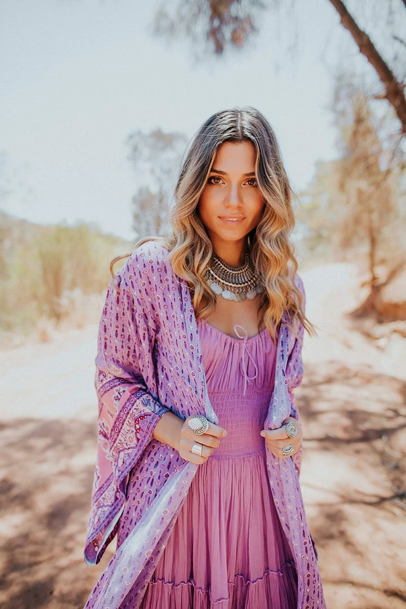 Boho Long Blouse Kaftan Violet Floral