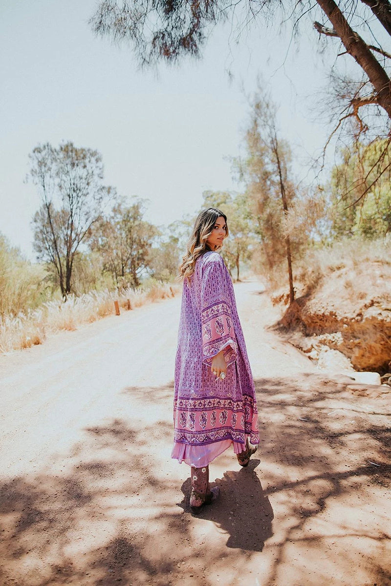 Boho Long Blouse Kaftan Violet Floral