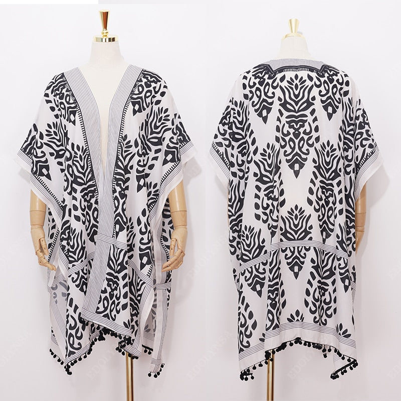 Printed V-Neck Half Sleeve Kimono