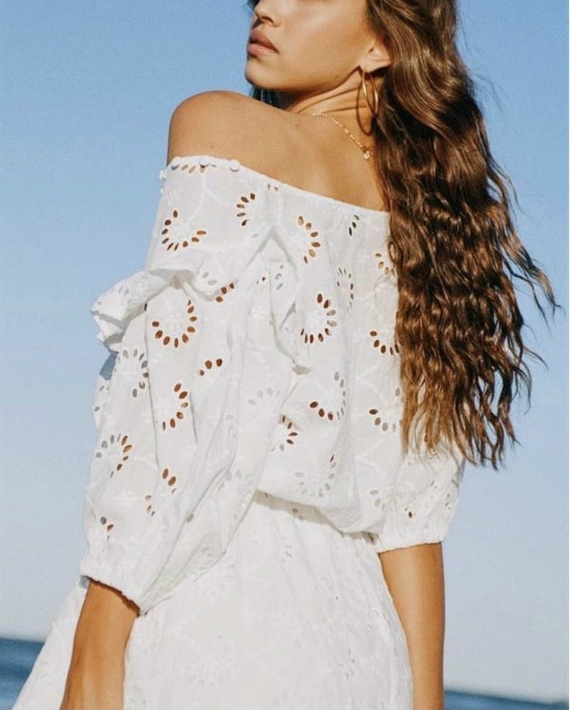 V Neck Embroidery Mini Lace Dress