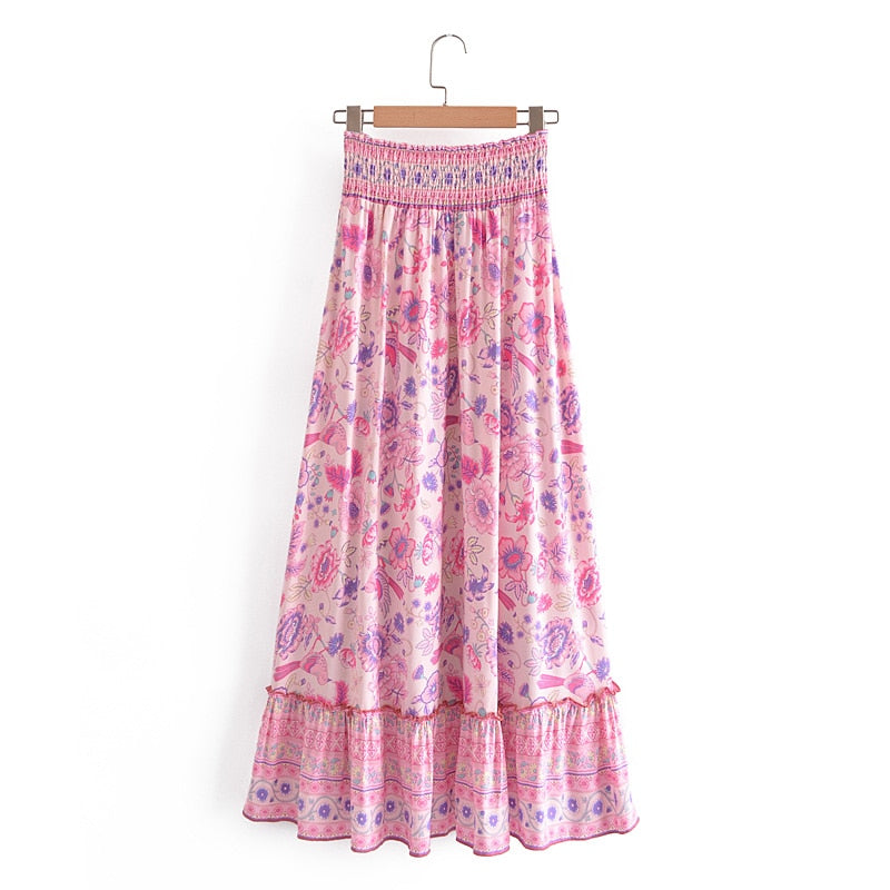 Floral Print Front Short Long Skirt