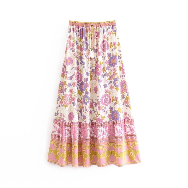 High Waist Maxi Long Skirt Pink Holiday 2 Pieces Set