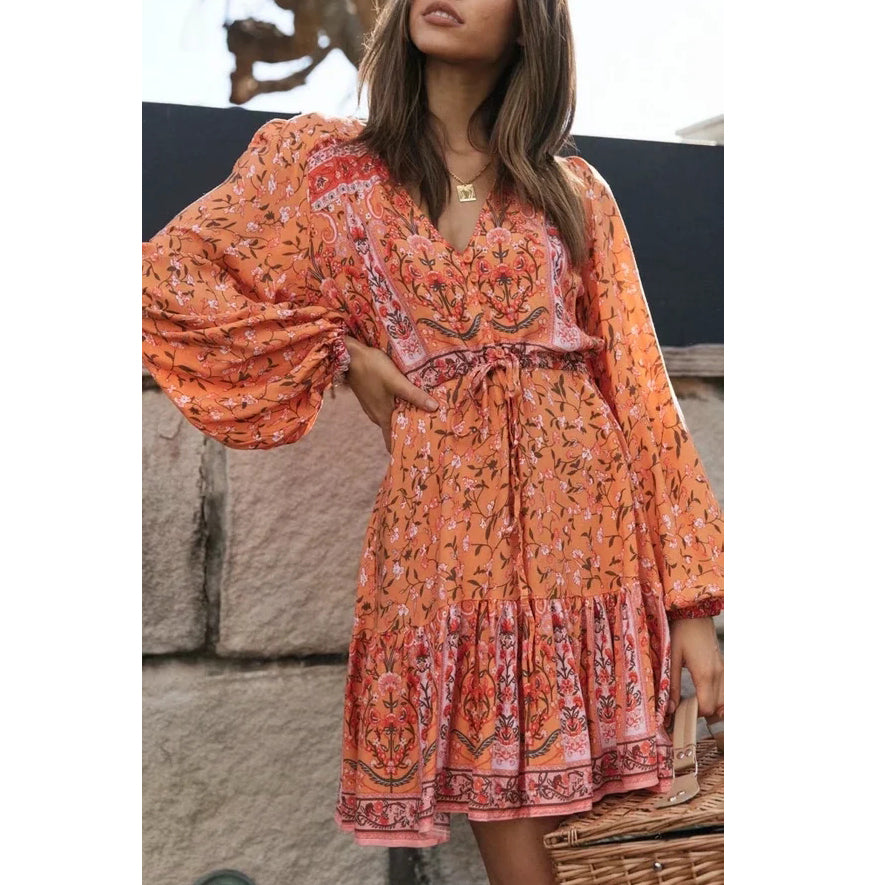 Boho Long Sleeve Mini Dress