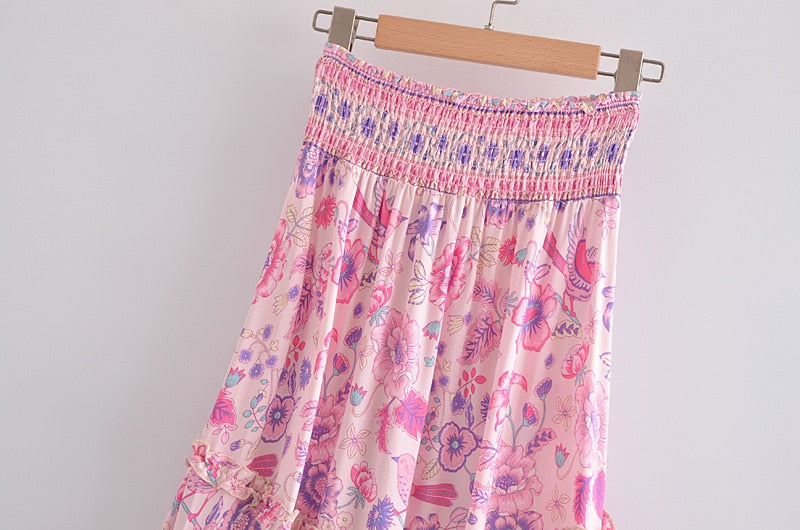 Floral Print Front Short Long Skirt