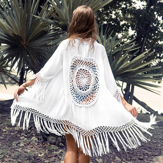 White Tassel Crochet Bikini Cover Up