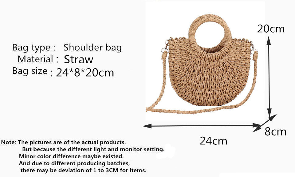 Handmade Half-Round Rattan Woven Straw Bag