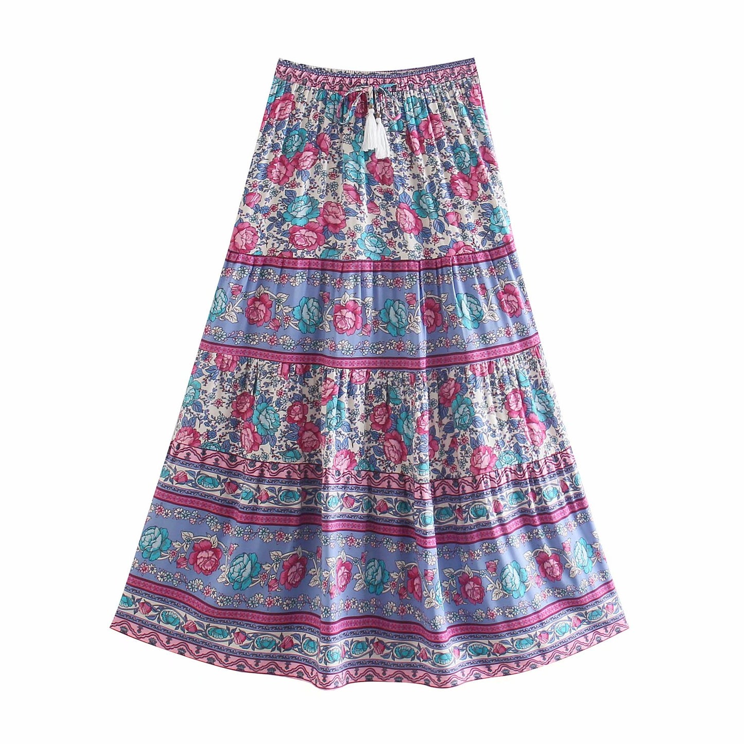 Hippie Floral Print Skirt Elastic Waist