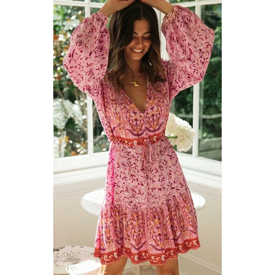 Boho Long Sleeve Mini Dress