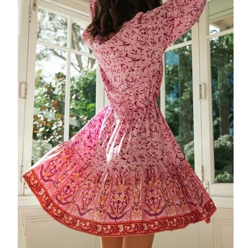 Boho Long Sleeve Mini Dress