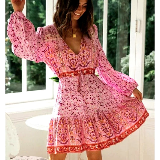 Boho Long Sleeve Mini Dress