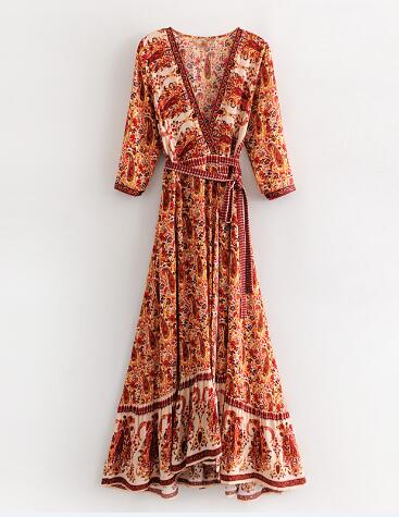 Long Boho Dress Chiffon Floral Print