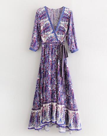 Long Boho Dress Chiffon Floral Print