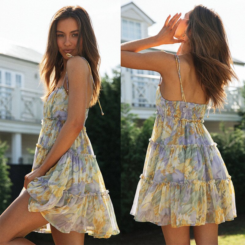 Floral Print Chiffon Mini Dress