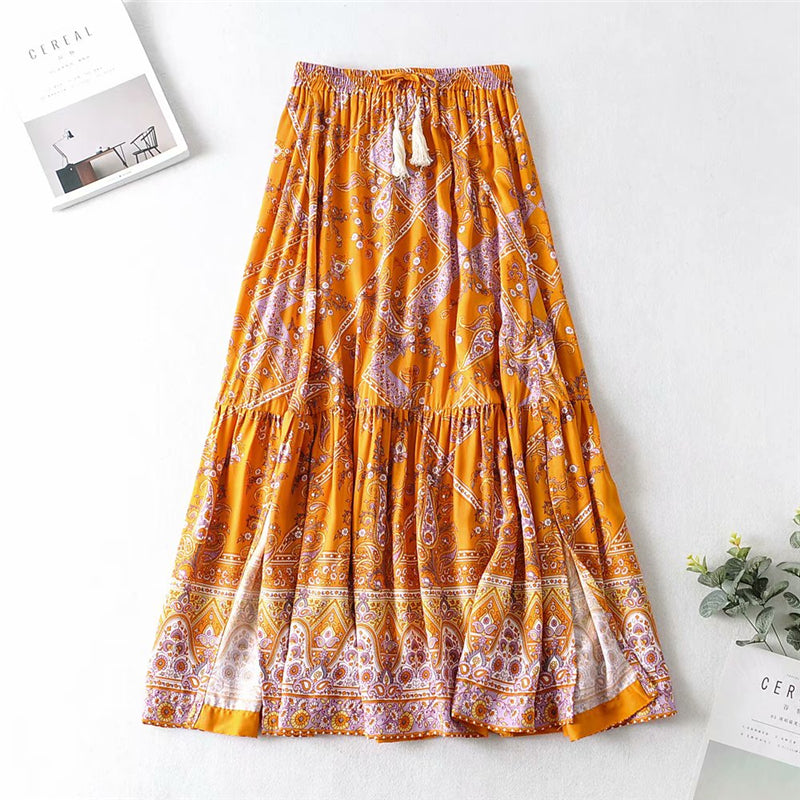 Maxi Skirt Floral Print High Elastic Waist