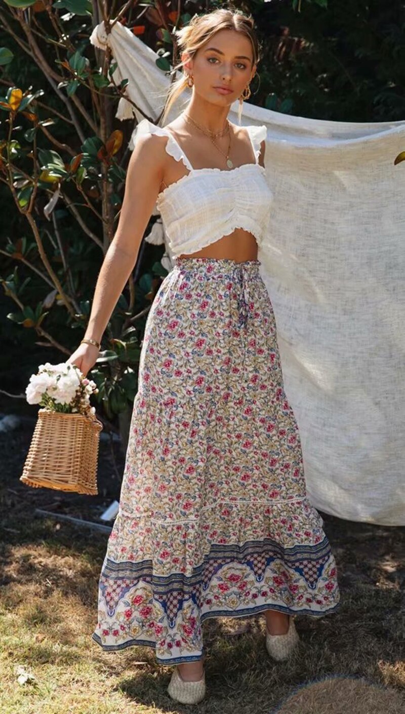 Casual Vintage Floral Print Skirt