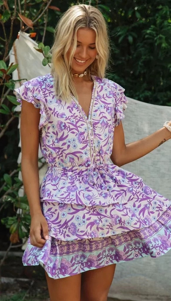 Purple Mini Bohemian Dress