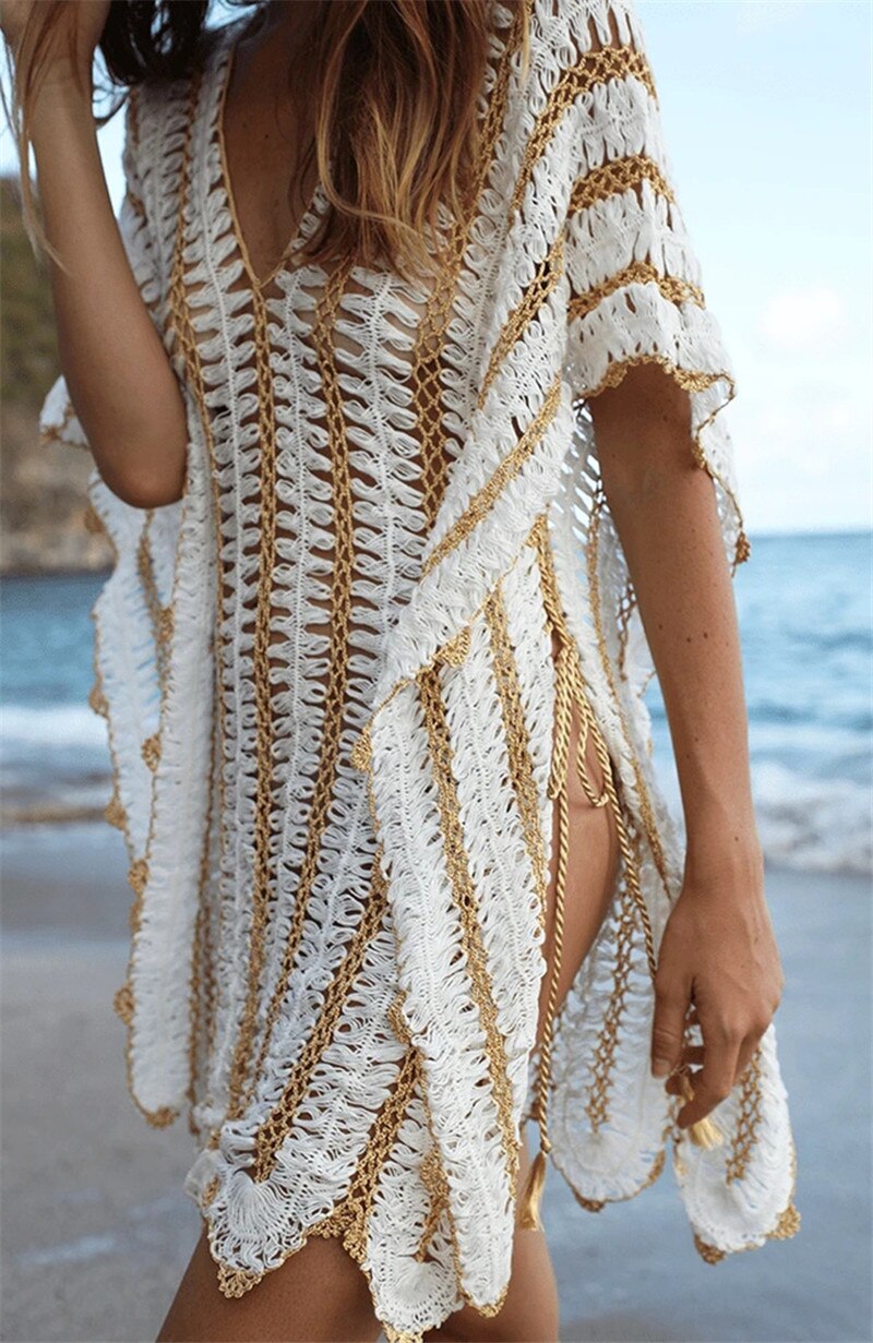 Deep V Neck Boho Beach Dress Cover-Up