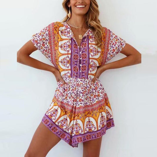 Boho Beach Short Sleeve Playsuit