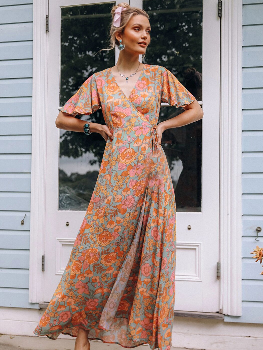 Vintage Floral Print Long Dress