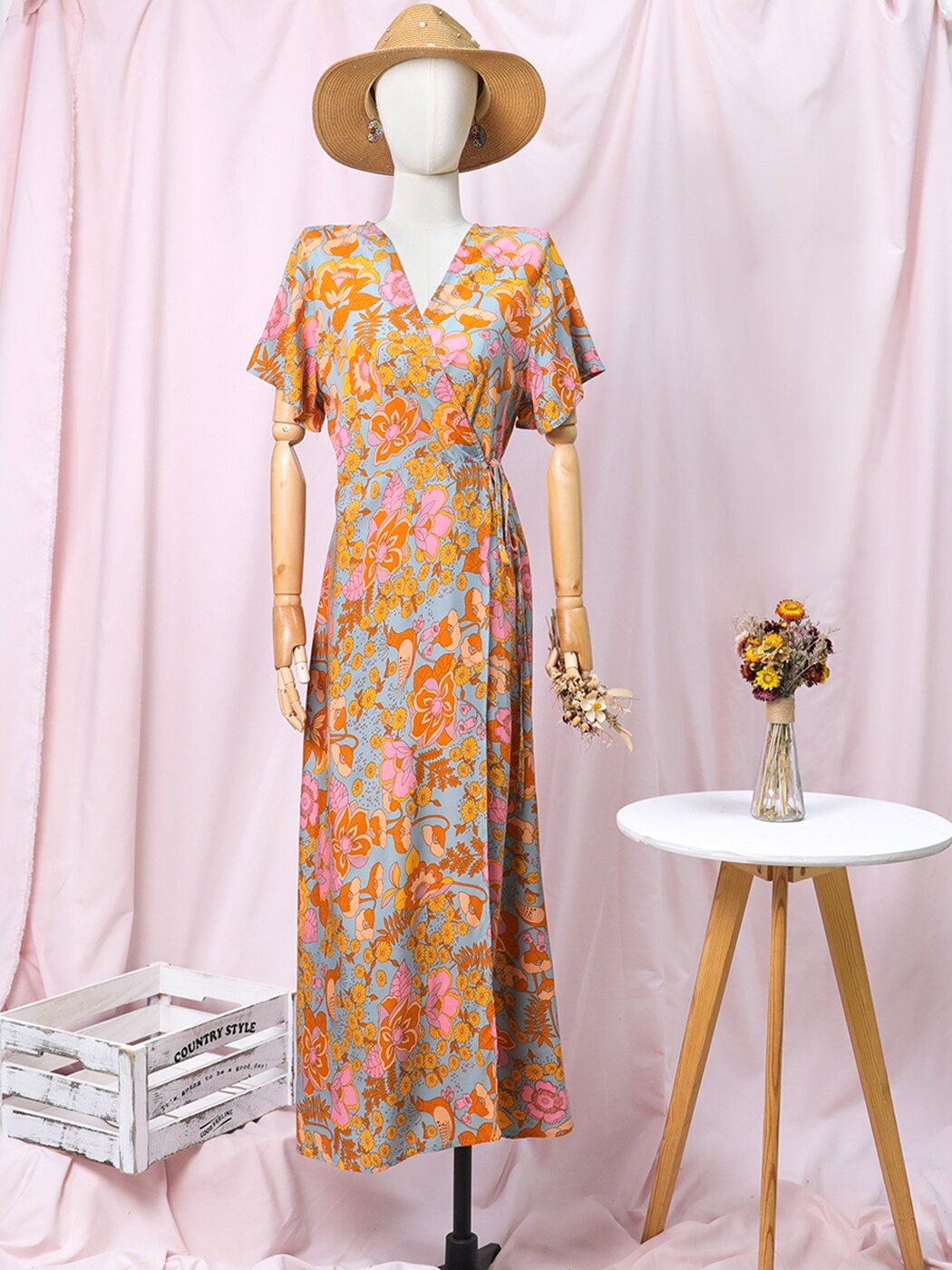 Vintage Floral Print Long Dress