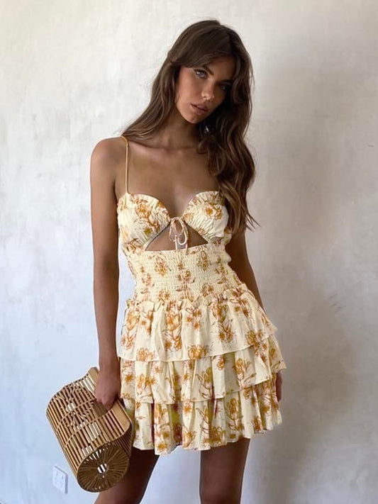 Floral Waist Hollow Out Mini Dress