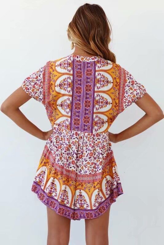 Boho Beach Short Sleeve Playsuit