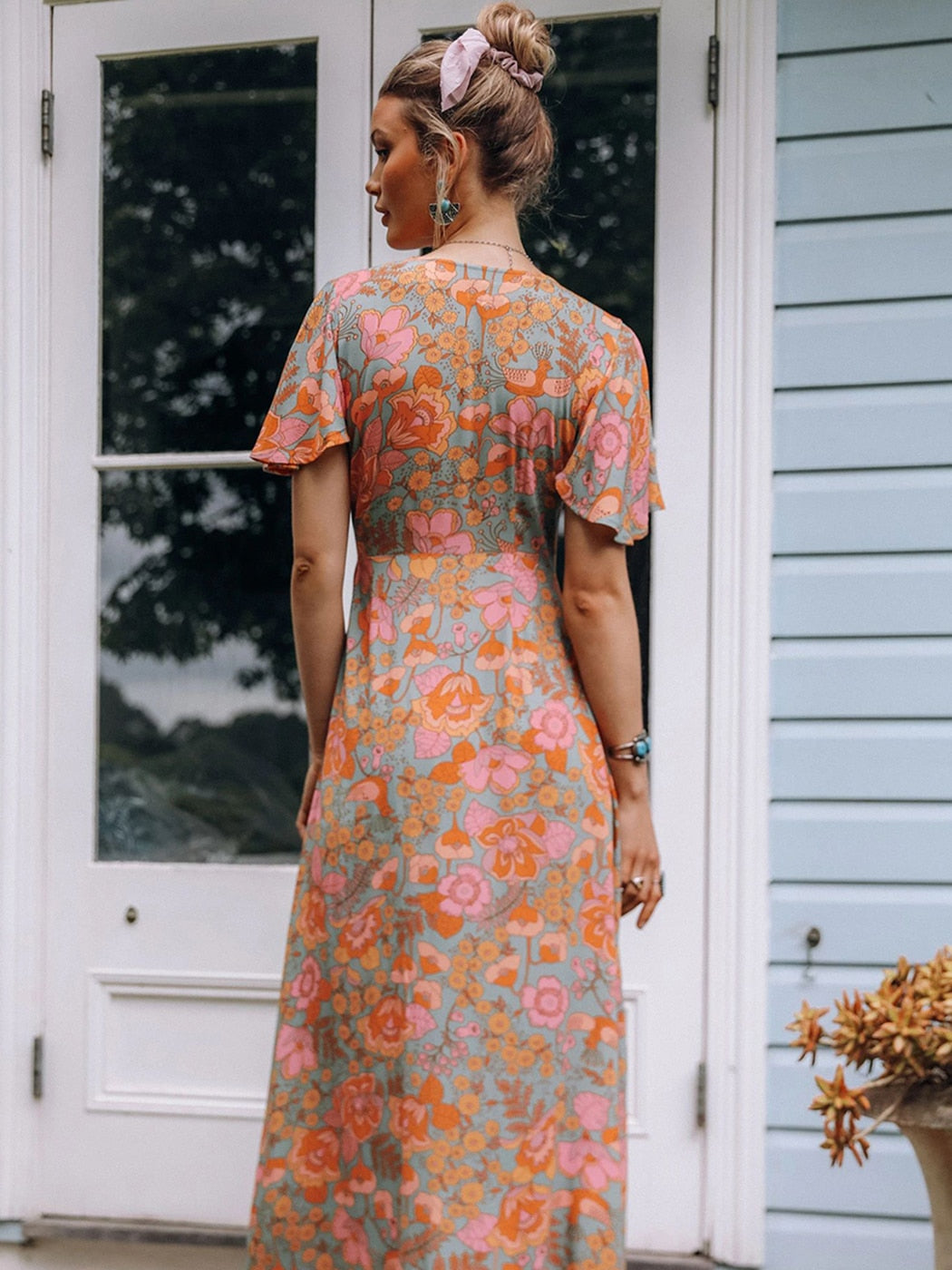 Vintage Floral Print Long Dress