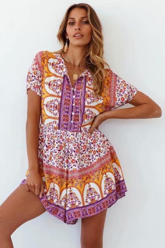 Boho Beach Short Sleeve Playsuit