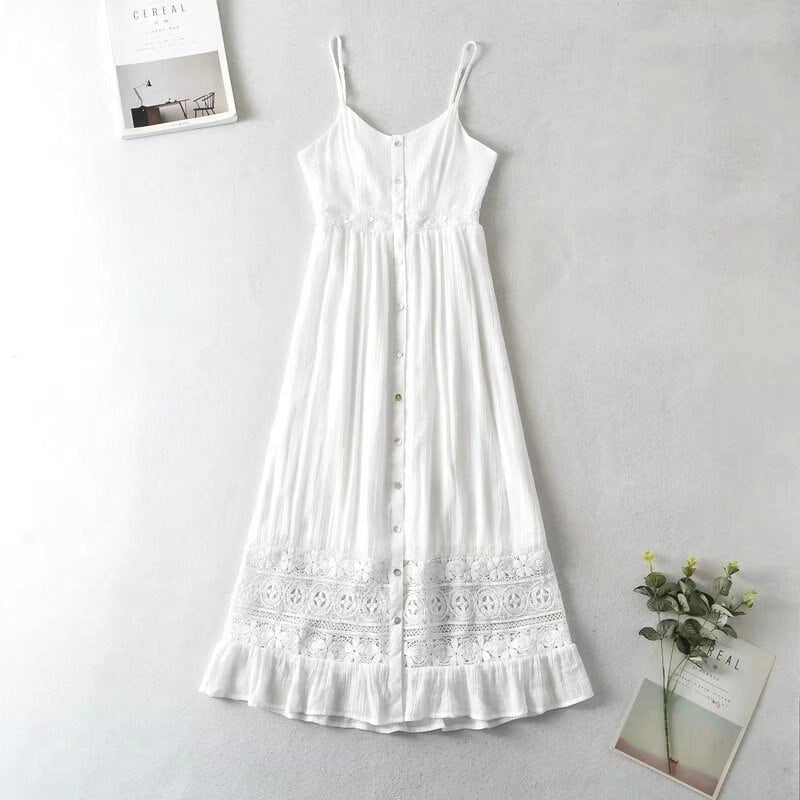 Floral Embroidery White Dresses