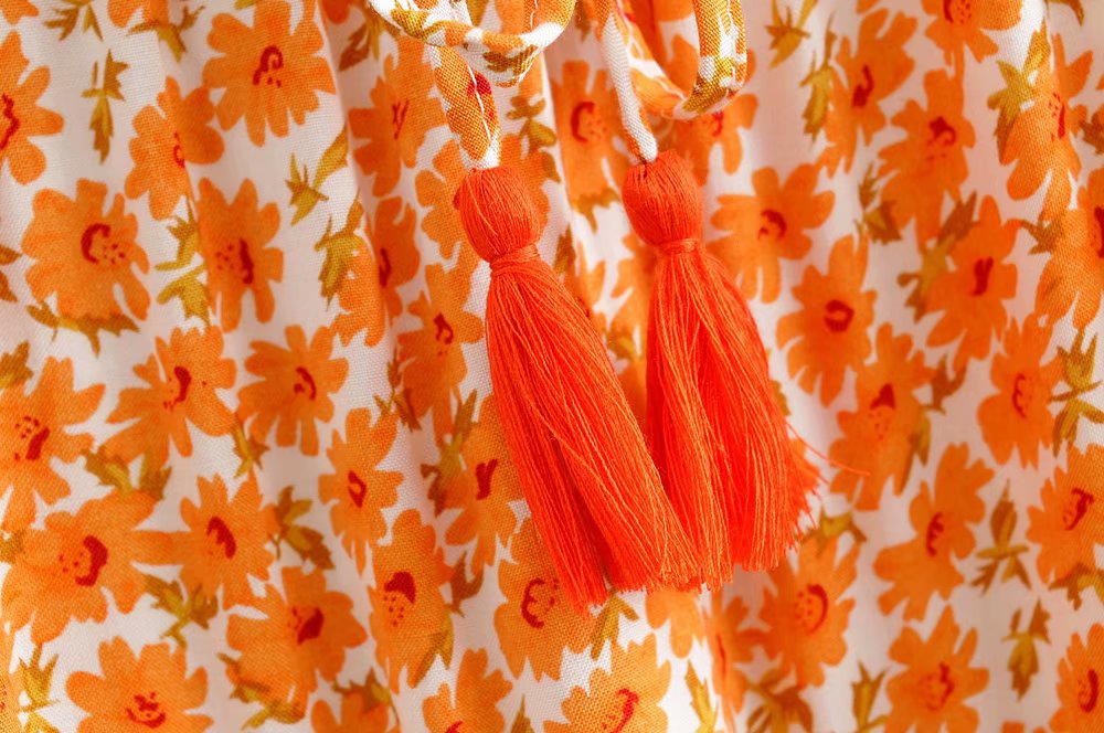 Two Pieces Set Casual Cotton Orange Print