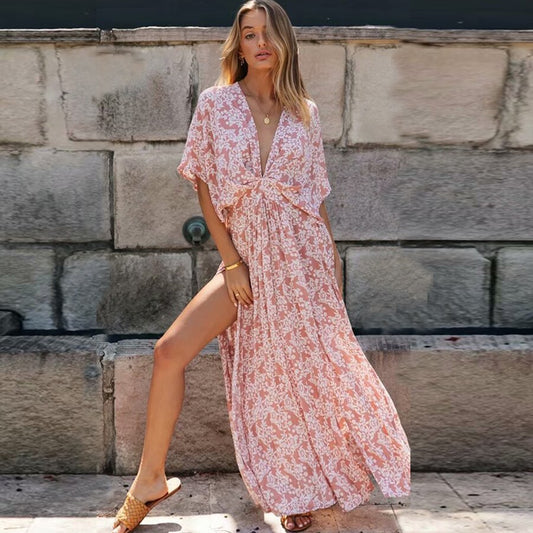 Chic Pink Floral Maxi Dress