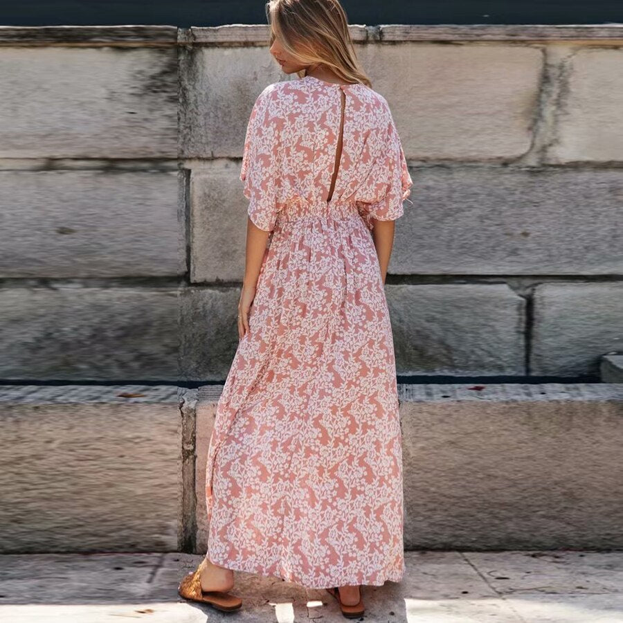 Chic Pink Floral Maxi Dress