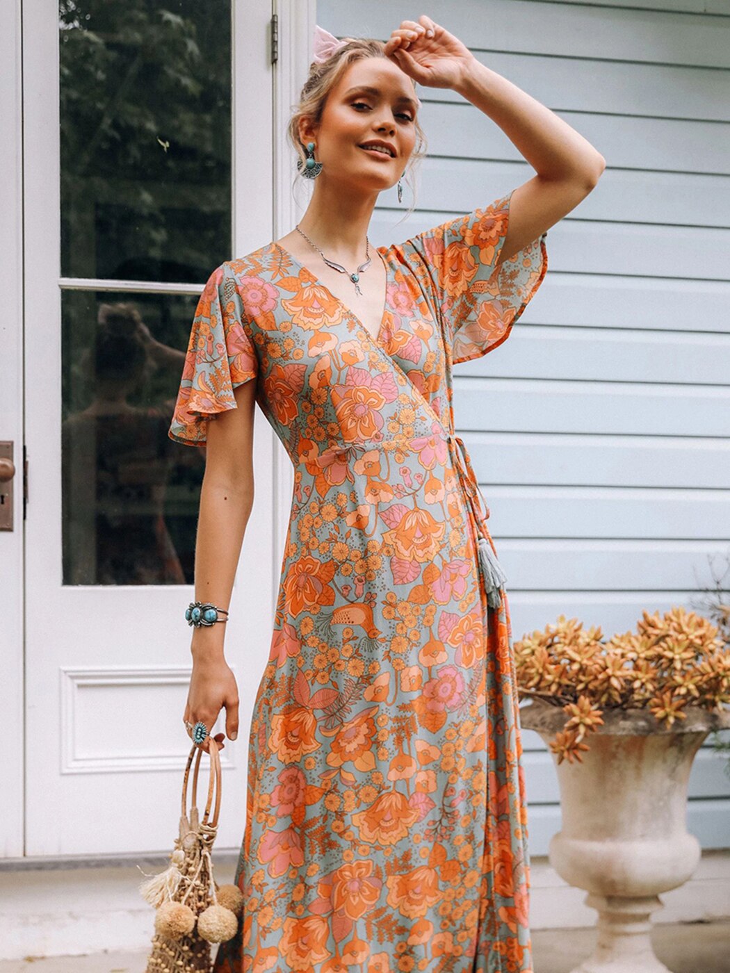 Vintage Floral Print Long Dress