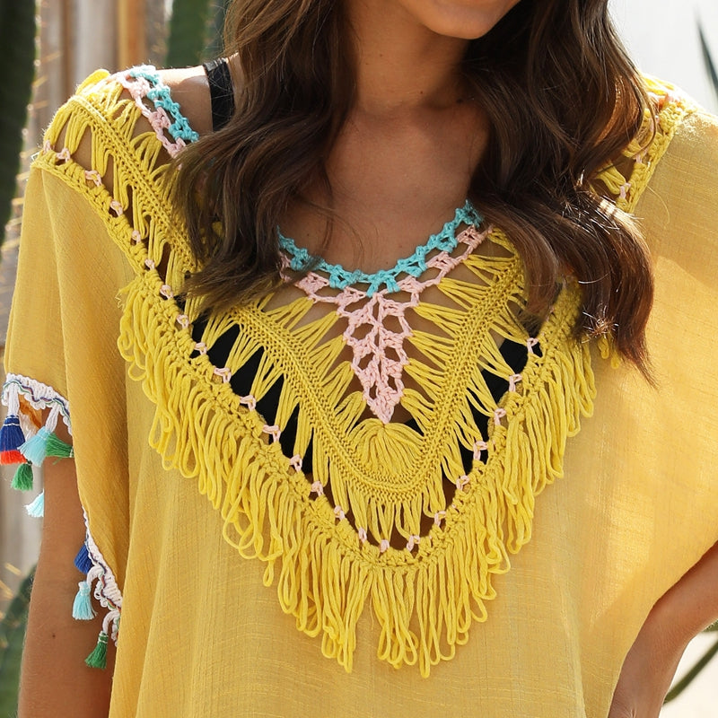 Crochet Tassel Pareo Beach Cover Up