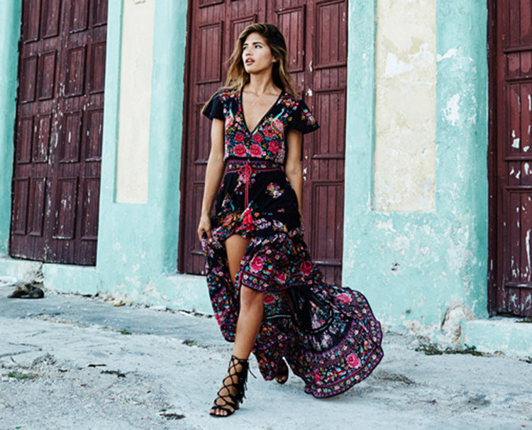 Floral Print V-neck Dress