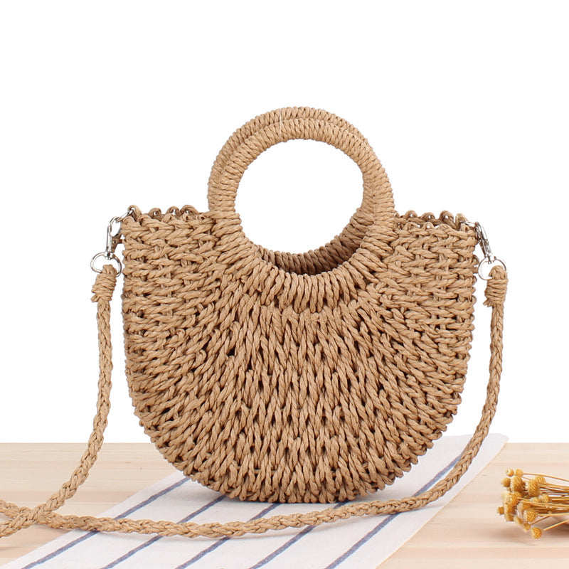 Handmade Half-Round Rattan Woven Straw Bag