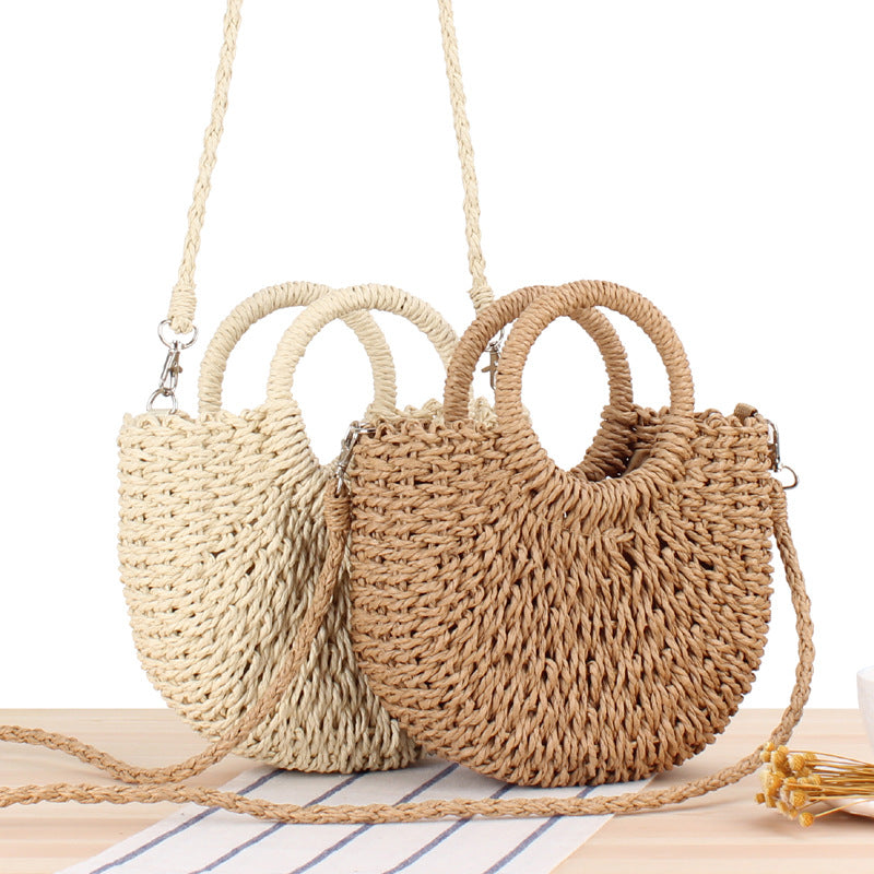 Handmade Half-Round Rattan Woven Straw Bag