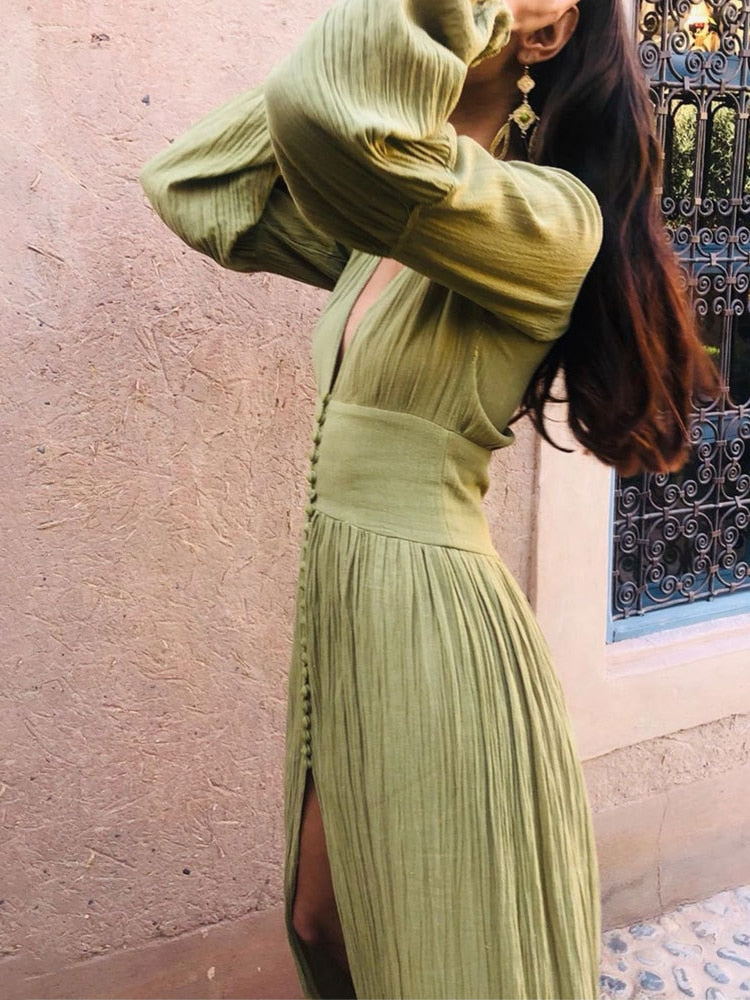 Long-sleeved V-Neck Dress