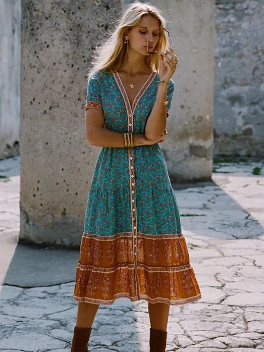 Floral Print Long Dress Boho