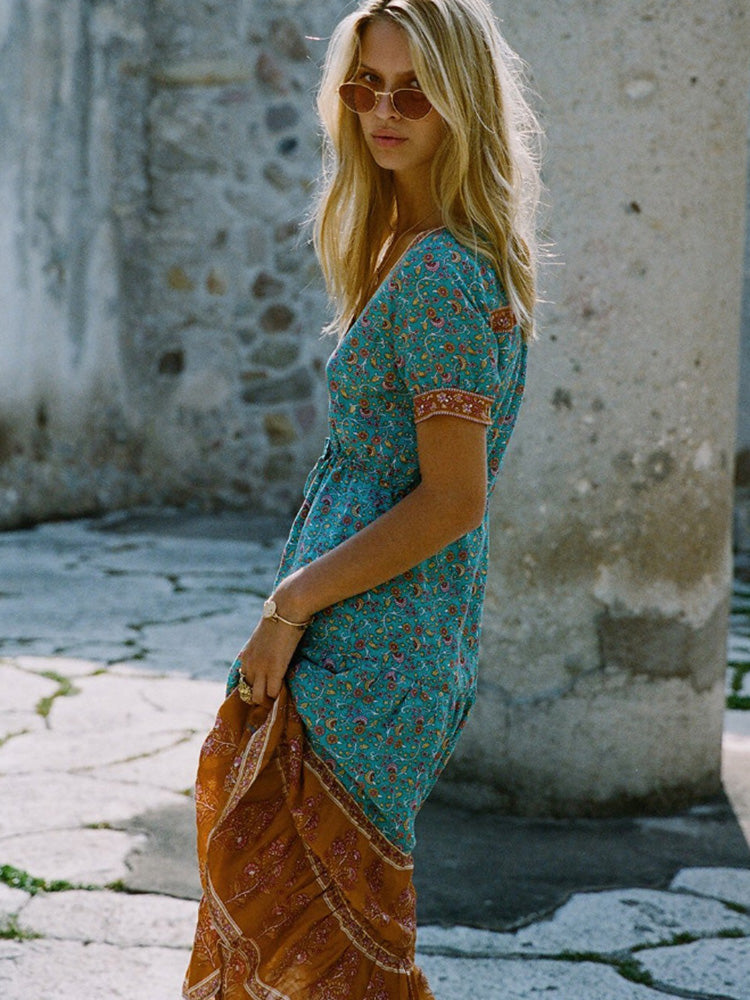 Floral Print Long Dress Boho