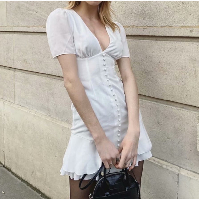 Vintage Button White Mini Dress