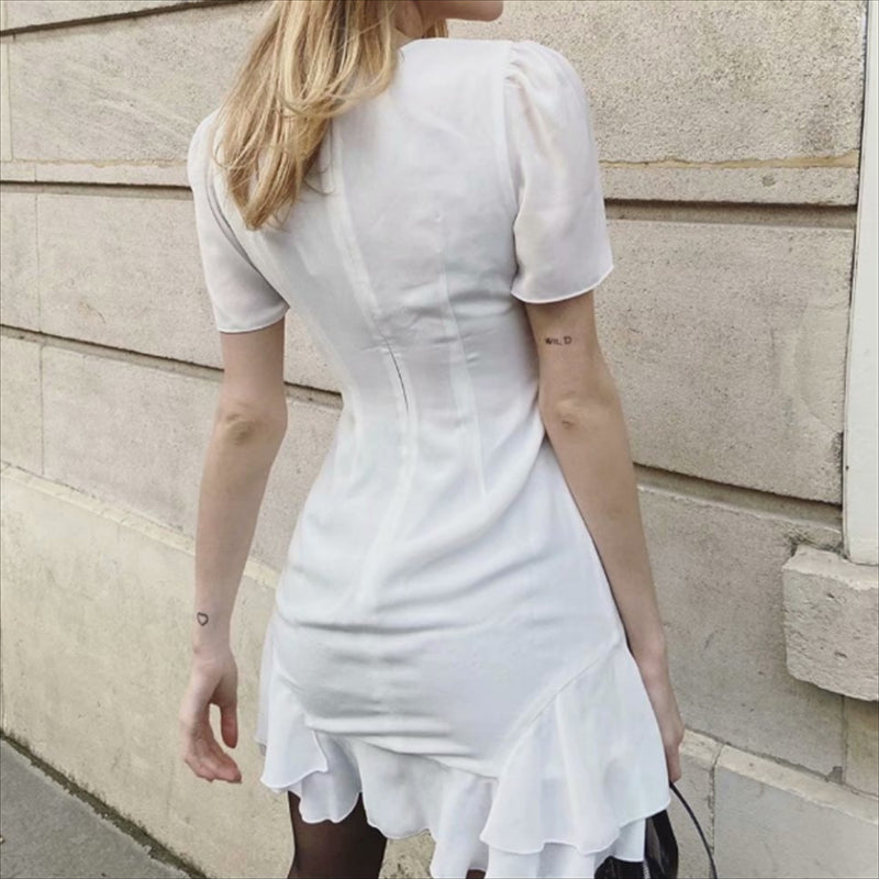 Vintage Button White Mini Dress