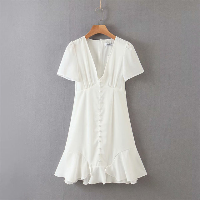 Vintage Button White Mini Dress