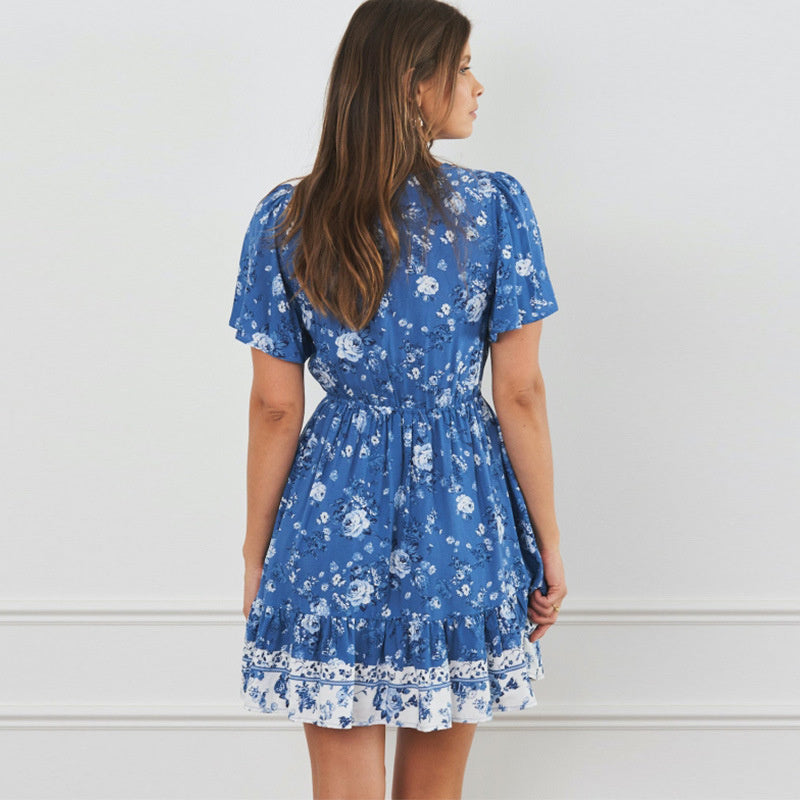 Summer Boho Print Blue Dress